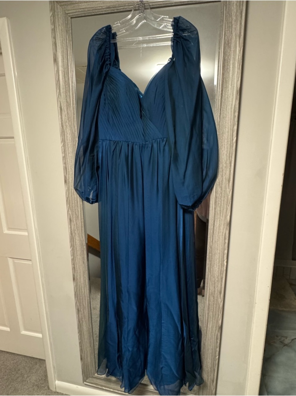 Cinderella Deep Teal Maxi Gown with Sheer Bishop Sleeves